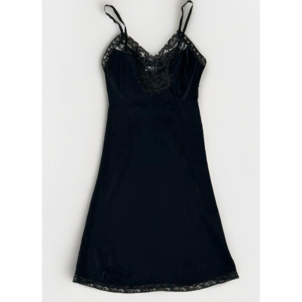 1950s ARTEMIS Sexy Black Full Slip Nightgown Lacy Vintage Size 32 Small
